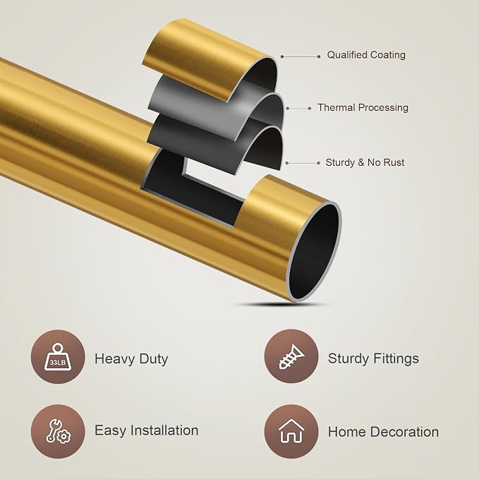 Lootkell Gold Curtain Rods for Windows 28 to 48 Adjustable Modern Curtain Rod 1 - Image 7