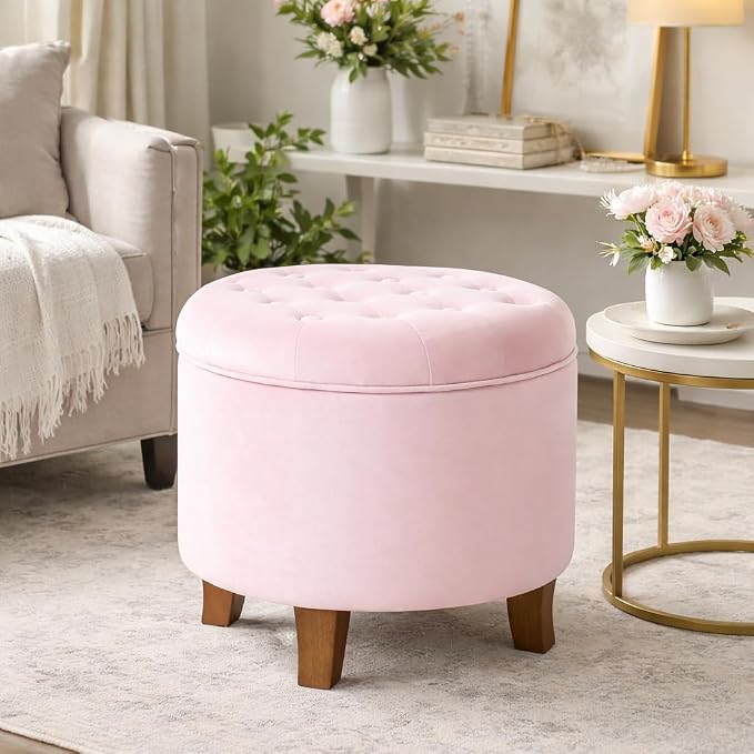 Homepop Home Decor | Upholstered Round Velvet Tufted Foot Rest Ottoman | Ottoman - Image 7
