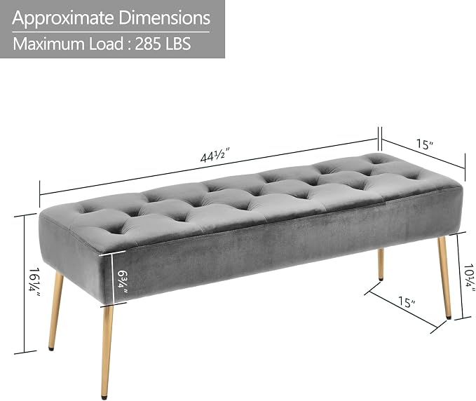 DUHOME Modern Velvet Ottoman Bench, Button-Tufted Upholstered Bedroom Benches - Image 3