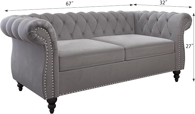 2 Piece Living Room Set, Velvet Chesterfield Sofa Loveseat Couch - Image 7