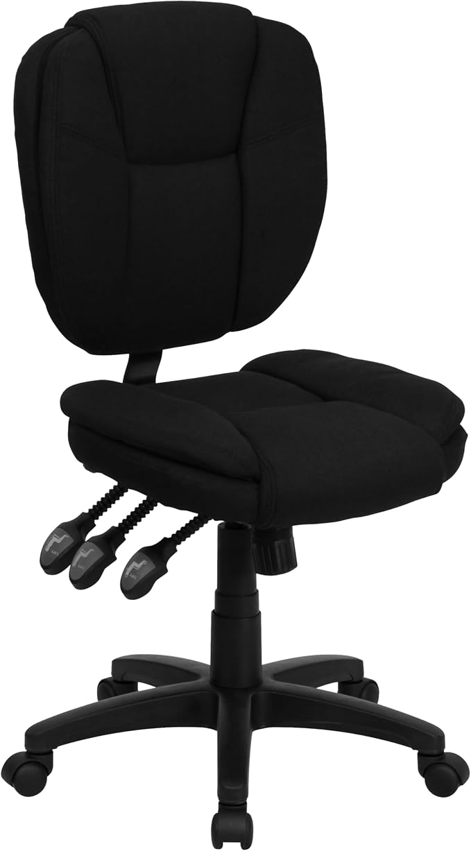 Flash Furniture Caroline Mid-Back Black Fabric Multifunction Swivel Ergonomic by FlashFurniture