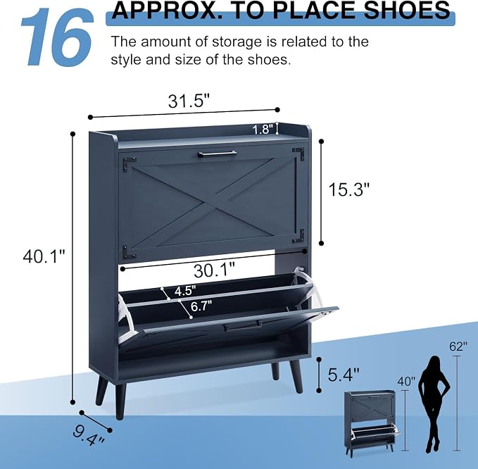 Barnyatoh Shoe Storage Cabinet, Farmhouse Shoe Organizer - Image 2
