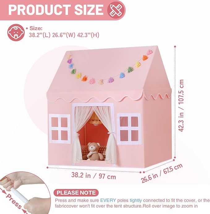 Kids Play Tent Indoor: with Mat, Tassel Garland, Star Lights - Image 2