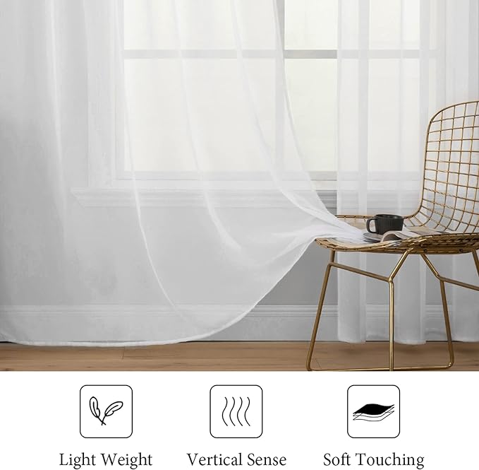 MIULEE White Sheer Curtains 96 inches Long Window Curtains 2 Panels Solid Color - Image 5
