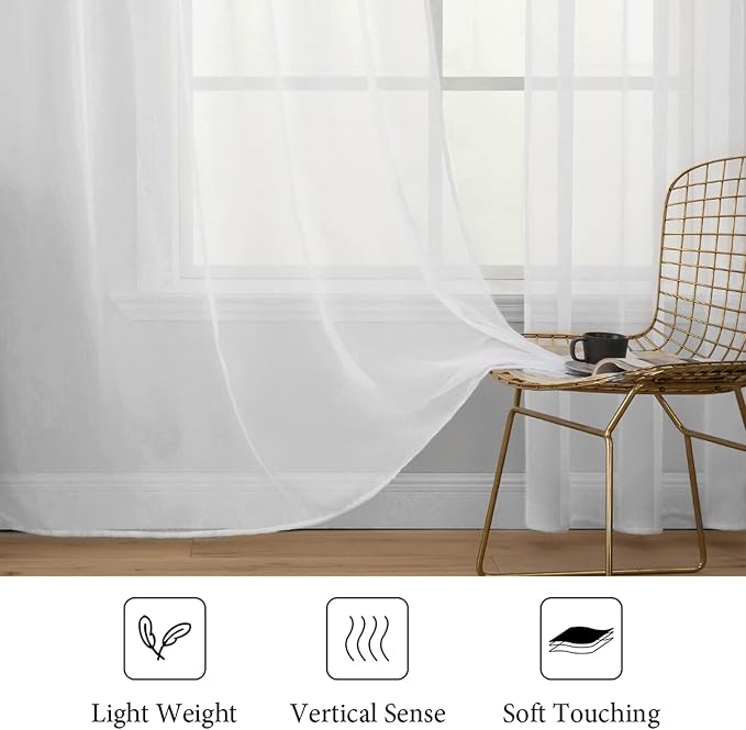MIULEE 2 Panels Solid Color White Sheer Window Curtains Elegant Window Voile - Image 5