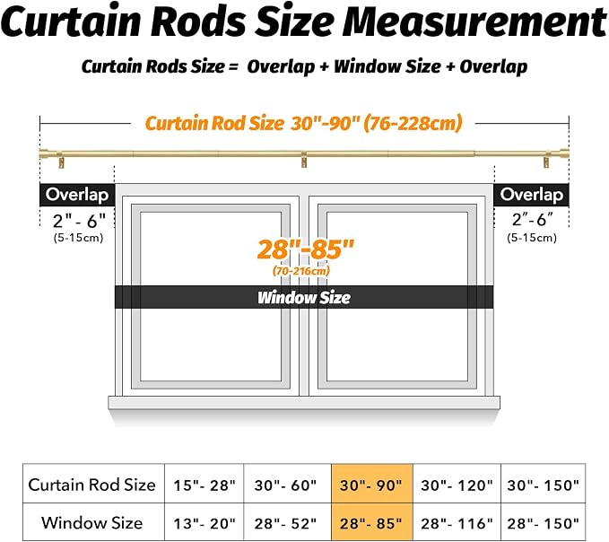 GEEBOBO Gold Curtain Rods for Windows 48 to 84 Inch, 1 Inch Adjustable Heavy - Image 5