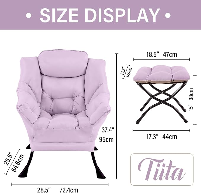 Tiita Lazy Chair with Ottoman, Comfy Leisure Sofa Armchair with Ottoman - Image 6