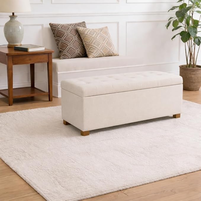 Homepop Home Decor | Upholstered Large Tufted Ottoman Storage Bench | Ottoman - Image 4