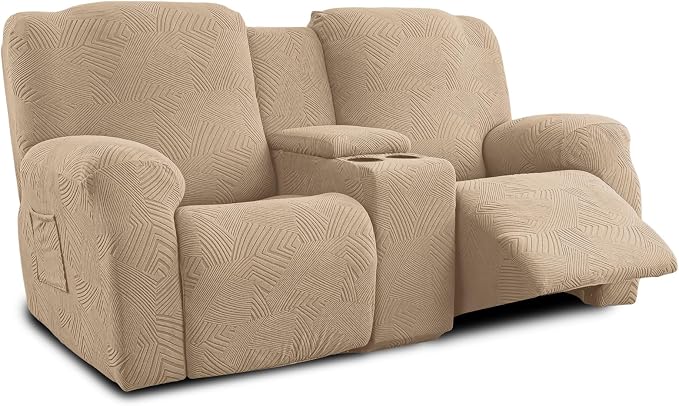 Recliner Loveseat Covers with Console, 6-Piece Stretch Geometric Strokes by Unknown