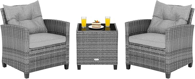 COSTWAY 3-Piece Patio Furniture Set, Outdoor Wicker Rattan Sofa by COSTWAY
