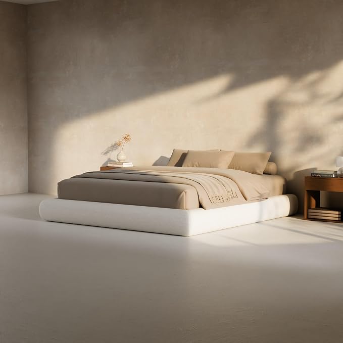 RECCI AirFrame Half-Moon Upholstered King Platform Bed Frame, Boucle Curved - Image 7