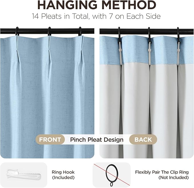 Joydeco Pleated Curtains for Living Room Bedroom, Linen Drapes 90 inch Length 2 - Image 3
