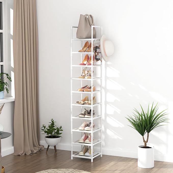 LANTEFUL Tall Narrow Shoe Rack 10-Tier Skinny Shoe Shelf Storage - Image 7