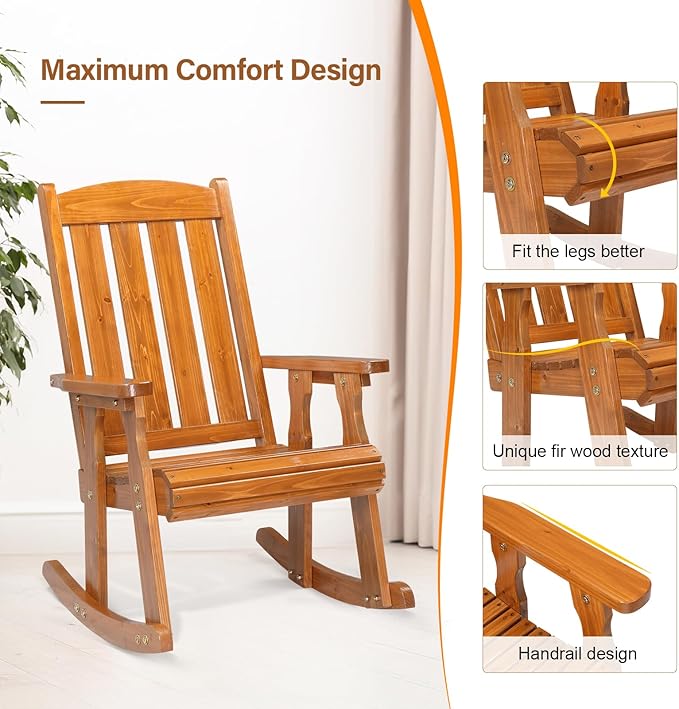 VINGLI Outdoor Rocking Chair, Heavy Duty 600 LBS Wooden Rocking Bench - Image 5
