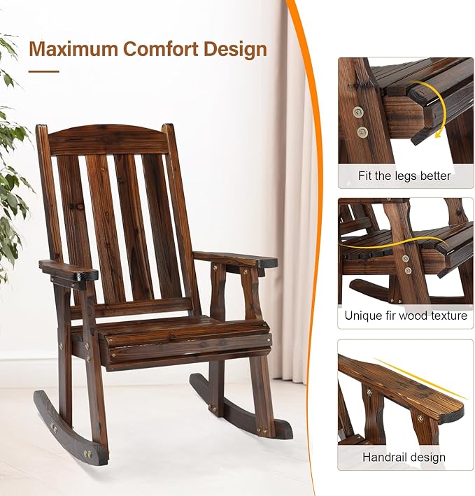 VINGLI Outdoor Rocking Chair, Heavy Duty 600 LBS Wooden Rocking Bench - Image 6