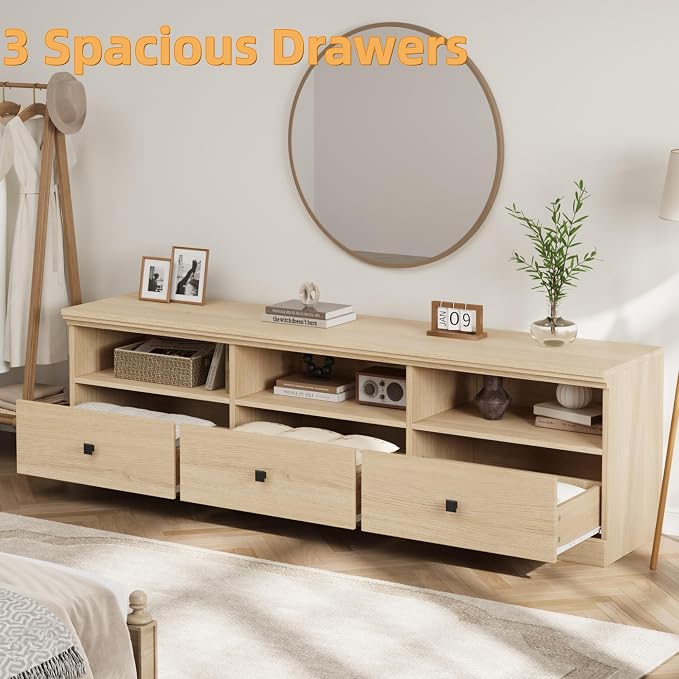 IDEALHOUSE 70in TV Stand for TVs up to 80", Mid Century Modern Entertainment - Image 4