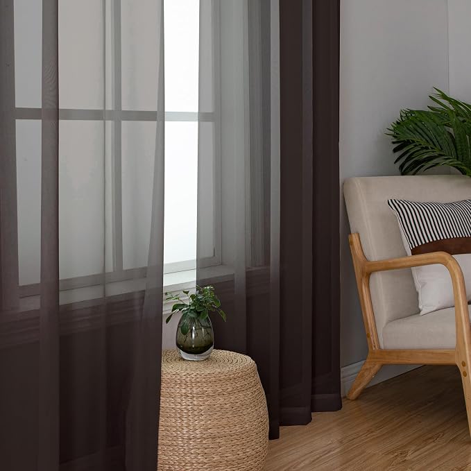 Simplebrand Chocolate Sheer Curtains 84 Inches Long, Light Filtering Rod Pocket - Image 5