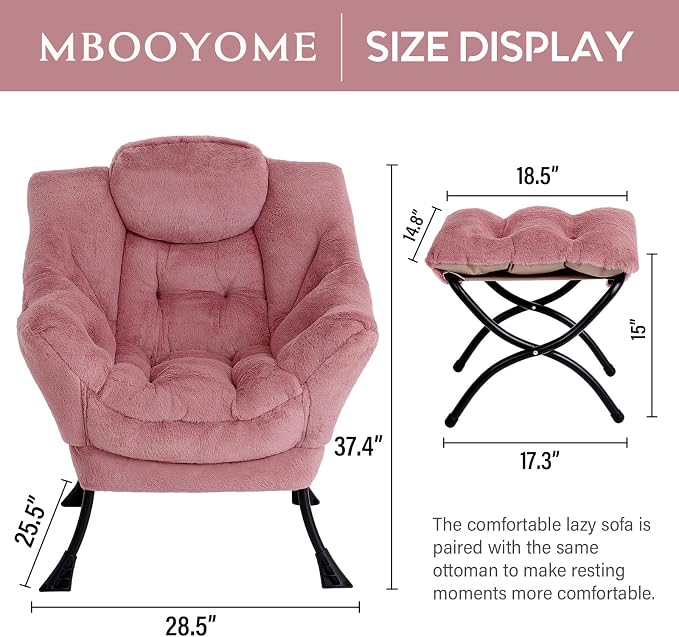 MBOOYOME Lazy Chair with Folding Ottoman, Modern Accent Armchair with Armrests - Image 3