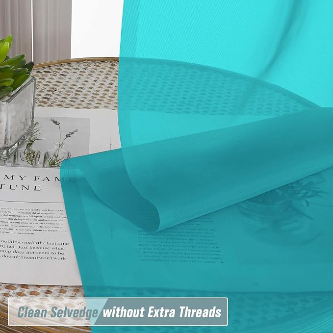 Turquoise Sheer Curtains 63 Inch Length 2 Panels, Voile Sheer Curtain - Image 2