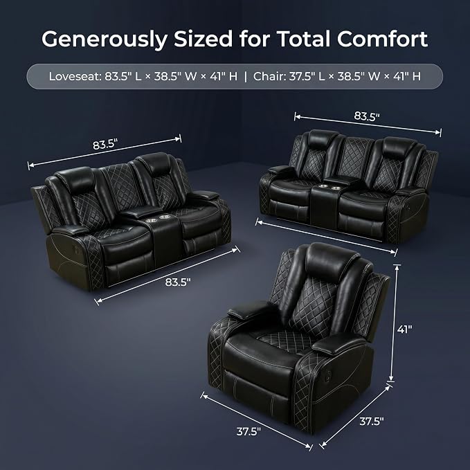 Leather Sofa Set, Power Recliner Sofa Set - Image 2