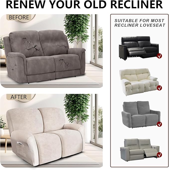 ANARACHON Loveseat Recliner Cover Leather Look Recliner Loveseat Covers - Image 7