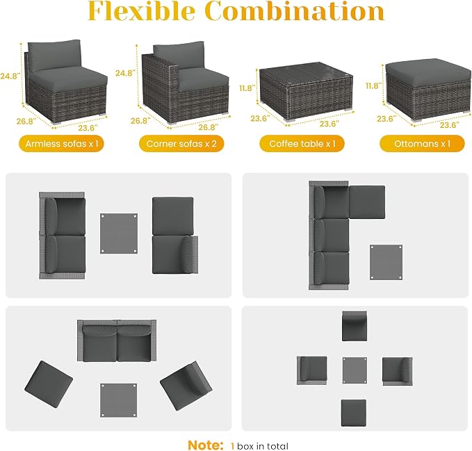 May in Color 5 Piece Outdoor Patio Sectional Furniture Set, Weather Resistant - Image 5