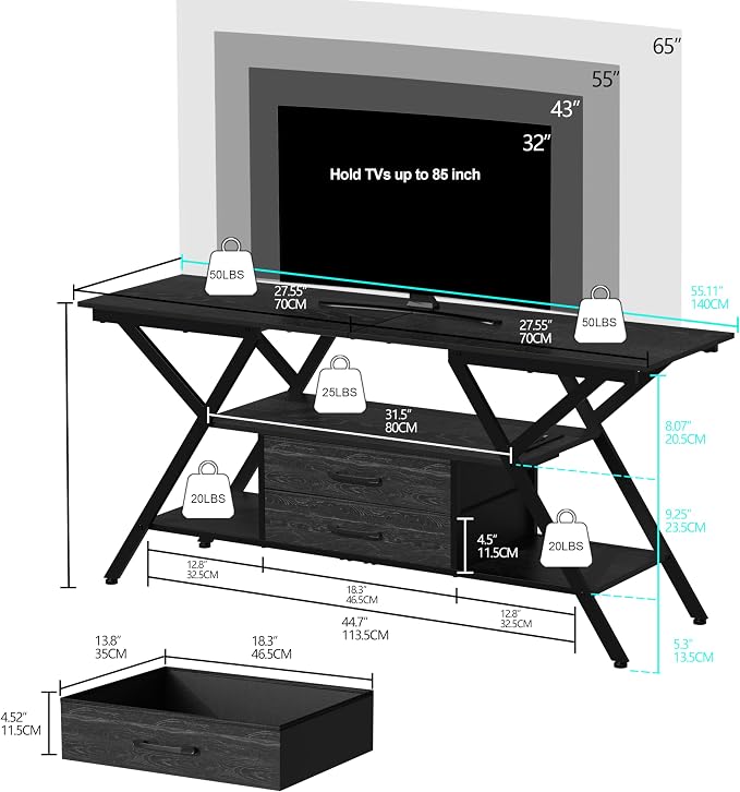 Simoretus TV Stand with Power Outlet and LED Lights, Fits TVs up to 65” - Image 5