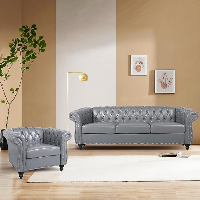 QHITTY 2 Piece Living Room Set, Sectional Chesterfield Sofa Chair Contemporary - Image 7
