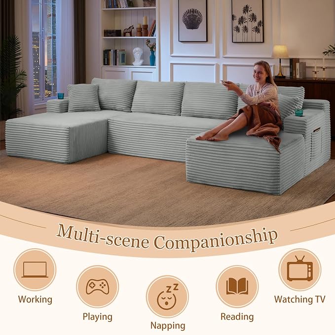 125" Modular Sectional Sleeper Sofa, Boneless Cloud Couch - Image 7