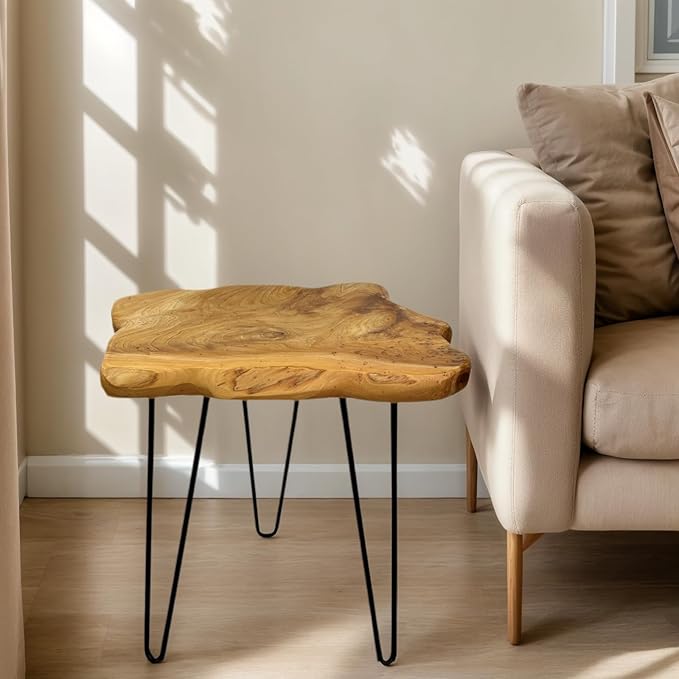 Rustic Solid Wood Live Edge Style End Table, Natural Wood Side Table by Unknown
