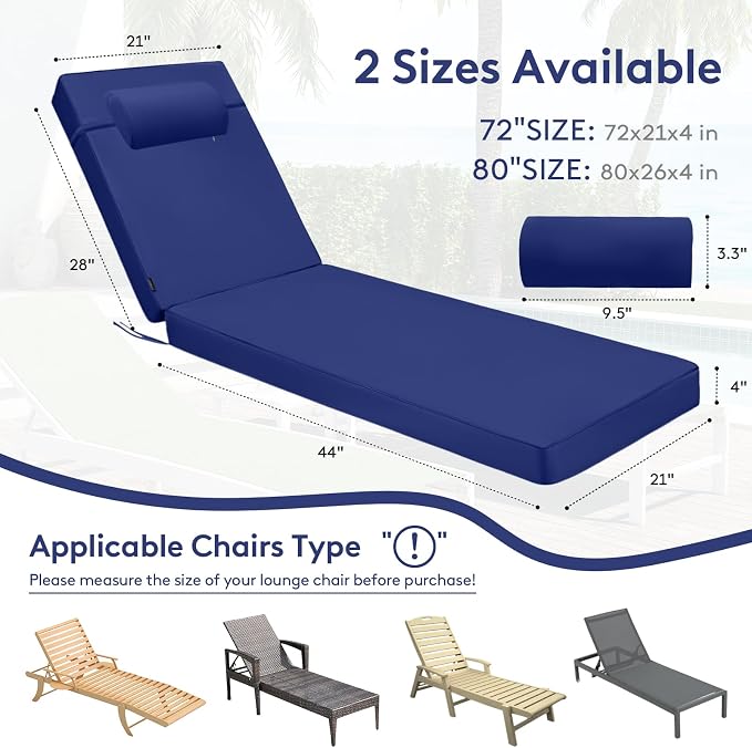 Chaise Lounge Cushion for Outdoor Furniture, Waterproof, Fade-Resistant and - Image 6
