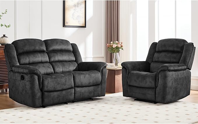 EBELLO 2 Pieces Reclining Loveseat Couch Furniture Set, Soft Fabric Manual by EBELLO