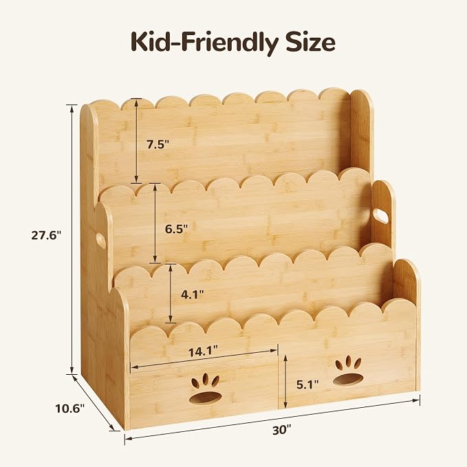 ELYKEN Kids Bookshelf with 2 Drawers, 3-Tier Bamboo Book Shelf - Image 3