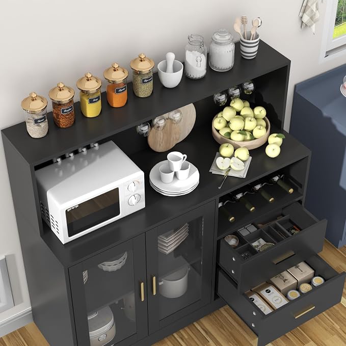 Bar Cabinet for Home with LED Light, Coffee Bar Cabinet with Wine & Glass Rack - Image 6