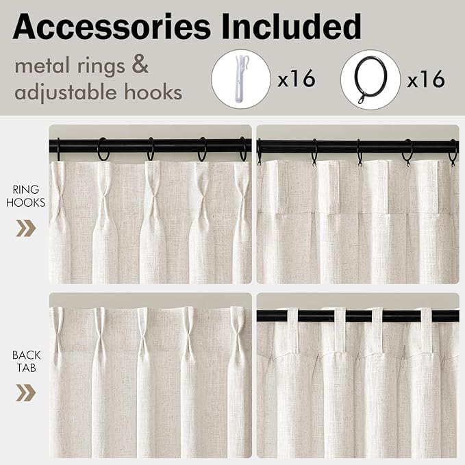 MIULEE Pinch Pleated Thick Linen Curtains 100 Inches Long 2 Panels - Image 8
