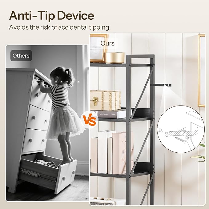 HOOBRO Bookshelf, 5-Tier Industrial Bookcase, Book Shelf Storage Organizer - Image 7