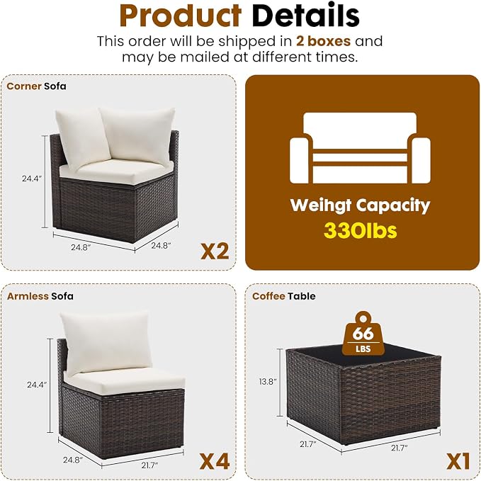 DUMOS 7 Piece Outdoor Patio Sectional Sofa, Modular Wicker Furniture Set - Image 3