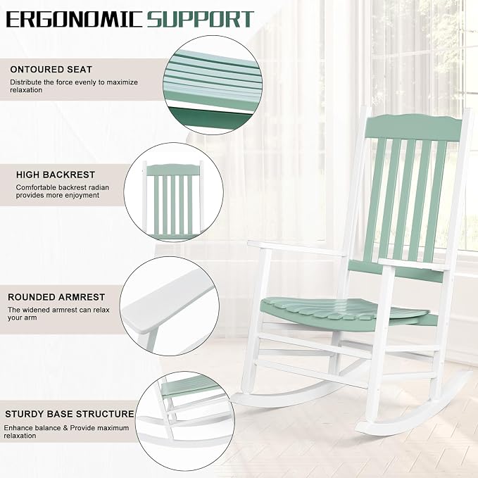 Outvita Outdoor Rocking Chair, Solid Wood High Back Rocker, All Weather Lounge - Image 3