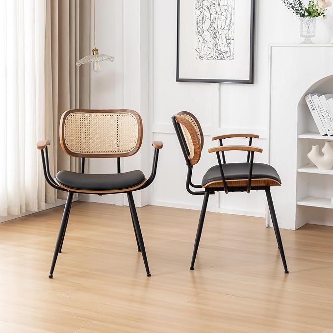Rattan Dining Room Chairs Set of 2, Mid Century Modern Kitchen Side Chairs - Image 4