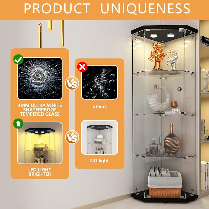 Beauty4U Glass Display Corner Cabinet - Image 3