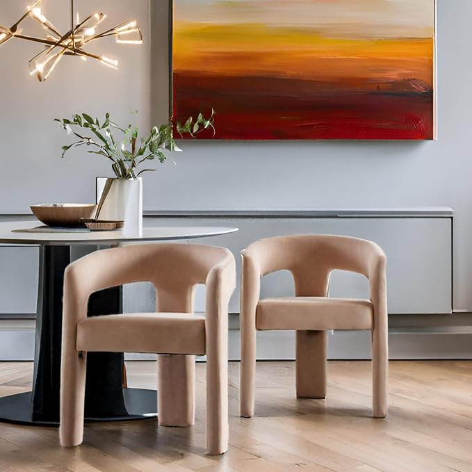 RIVOVA Modern Barrel Dining Chairs Set of 6, Velvet Upholstered Accent Side - Image 3