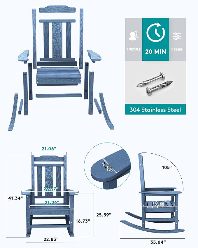 SERWALL Oversized Outdoor Rocking Chair Set of 4, All Weather Patio Rocking - Image 7