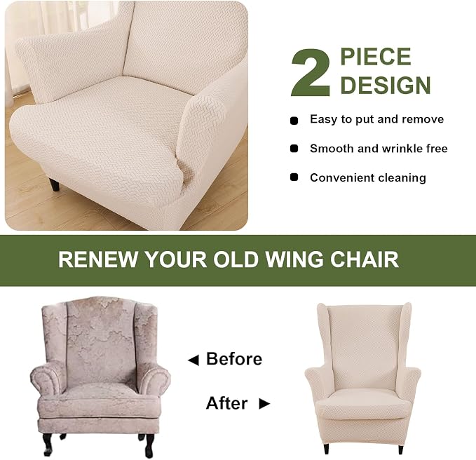 HAOYONG Jacquard Wingback Chair Cover Thickening Armchair Covers 2 Pieces - Image 6