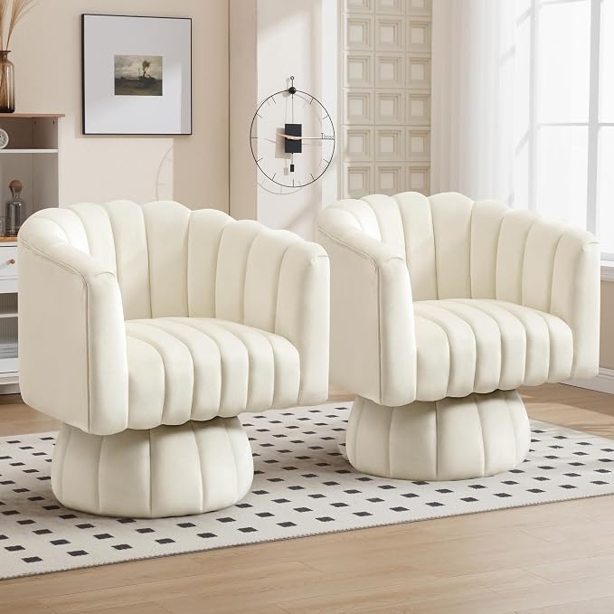 Swivel Accent Barrel Chair Set of 2- Cute Comfy Small Round 360° Arm Chair - Image 8