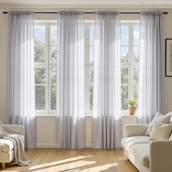 MIULEE Greyish Lilac Sheer Curtains 72 Inches Long, 4 Panels Set, Rod Pocket by MIULEE