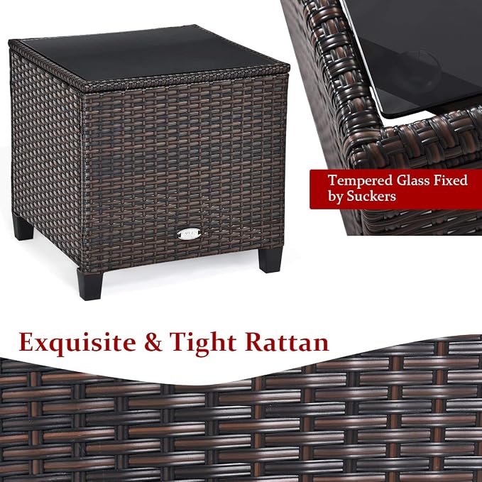 COSTWAY 3PCS Patio Furniture Set, PE Rattan Wicker Sofa w/Washable Cushion and - Image 9