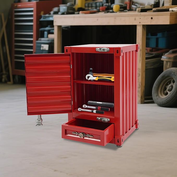 Industrial Metal Shipping Container Cabinet, Iron Side Table - Image 7