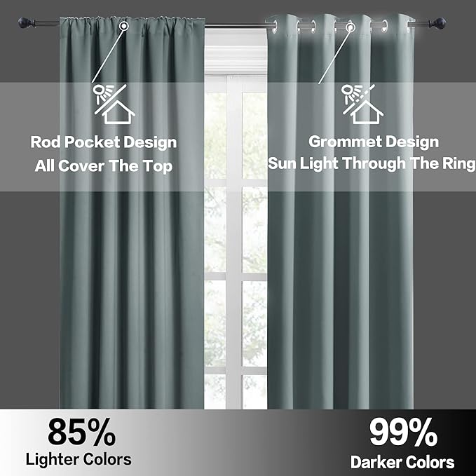 RYB HOME Blackout French Door Window Curtain Covering, Rod Pocket Thermal - Image 6