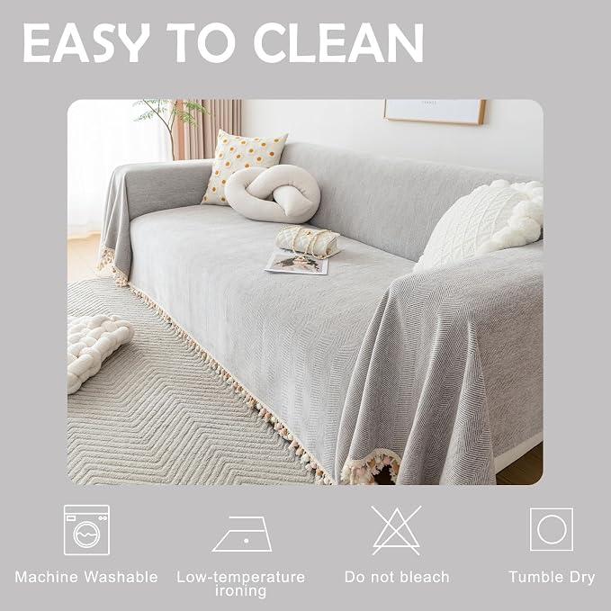 HANDONTIME Grey Sofa Cover for Couch Boho Couch Cover for 3 Seat Couches Dog - Image 6