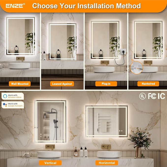 ENZE 24" x 32" Smart LED Bathroom Mirror - Image 8